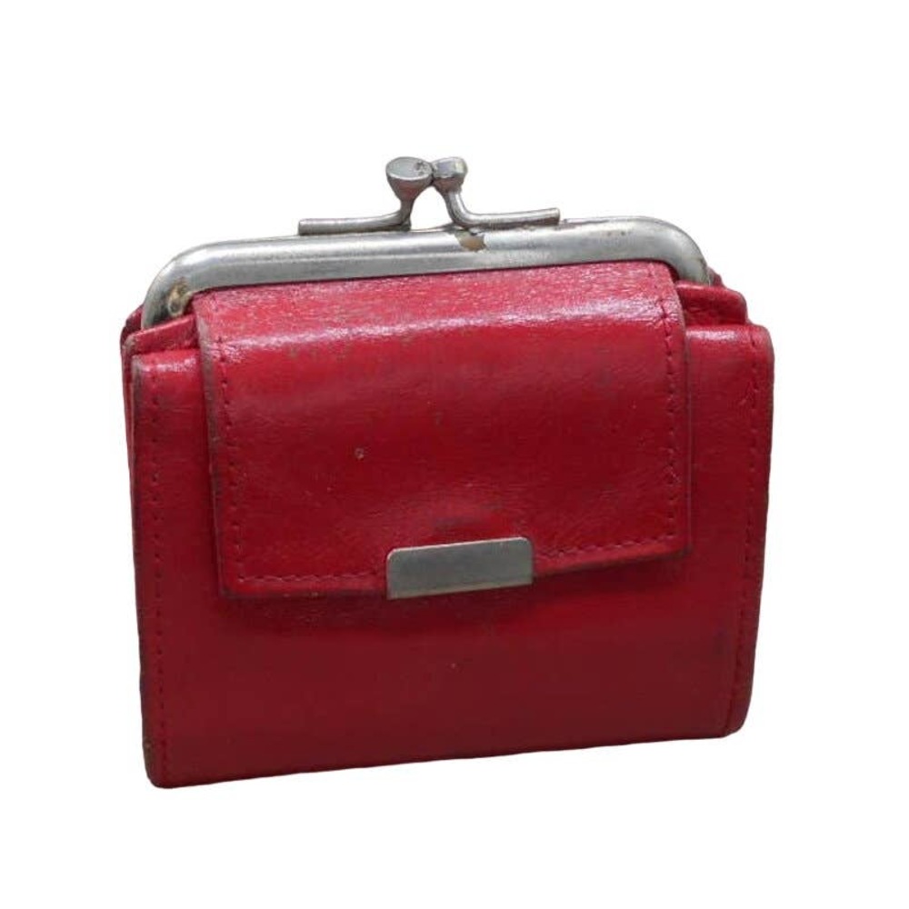 Rolf's Vintage Red Cowhide Change Purse Kiss Lock Coin Purse Wallet